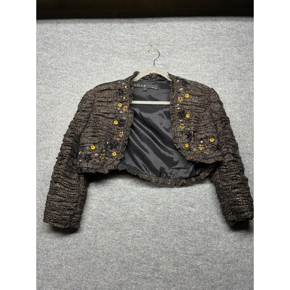 Vintage Gilar New York Black Gold Beaded Embellished Skirt Jacket Set 8 Vintage